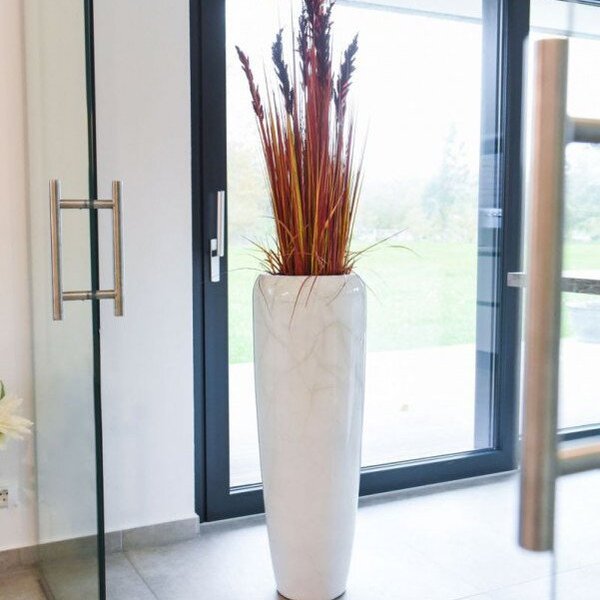Vivanno vysoký květináč CAVITA 97, sklolaminát, výška 97 cm, bílý mramor, lesk