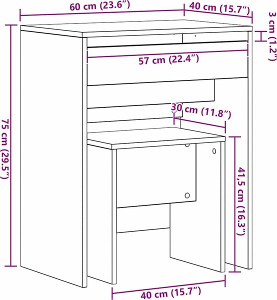 VidaXL Toaletní stolek se stoličkou 60 x 40 x 113,5 cm [868872] Barva: dub sonoma