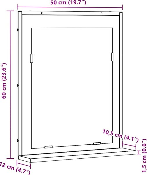 VidaXL Koupelnové zrcadlo s poličkou 50x12x60 cm kompozit [862222] Barva: dub artisan