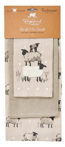 Utěrky v sadě 3 ks s příměsí lnu 45x65 cm Highland Sheep – Cooksmart ®