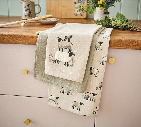 Utěrky v sadě 3 ks s příměsí lnu 45x65 cm Highland Sheep – Cooksmart ®