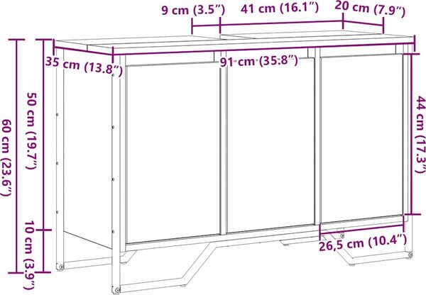 VidaXL Koupelnová skříňka pod umyvadlo 91x35x60 cm kompozit [869182] Barva: dub artisan