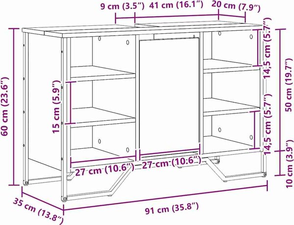 VidaXL Koupelnová skříňka pod umyvadlo 91x35x60 cm kompozit [869185] Barva: Černý dub