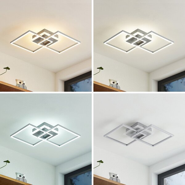Stropní lampa Lindby, Fjardo, stmívatelné, Metalická, Obývací pokoj, Kov, Moderní