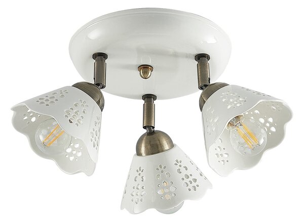 Stropní lampa Lindby, Efgenia, stmívatelné, Bílá, Obývací pokoj, Keramika, Venkovský / rustikální
