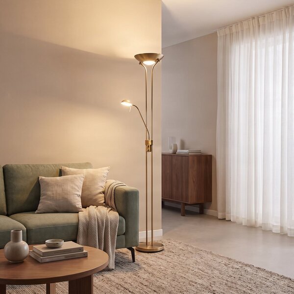 Stojací Lampa Lindby, Josefin, stmívatelné, Bronzová / starobylá mosaz, Obývací pokoj, Kov, Moderní
