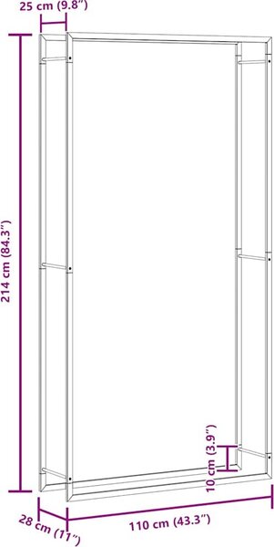 VidaXL Stojan na palivové dřevo matný 110x28x214 cm ocel [350311] Barva: Černá