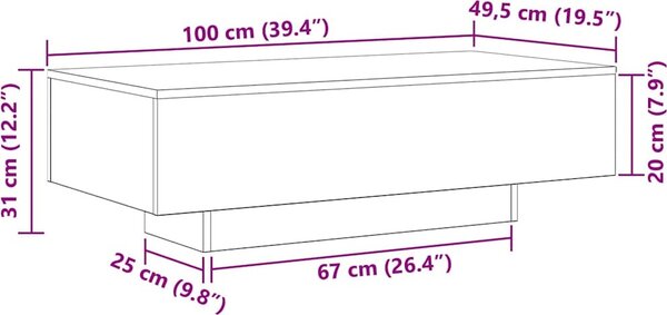 VidaXL Konferenční stolek 100x49,5x31 cm kompozitní dřevo [862573] Barva: Bílá