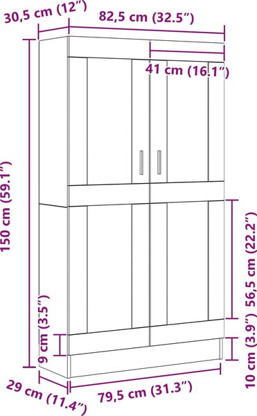 VidaXL Vitrína 82,5 x 30,5 x 150 cm kompozitní dřevo [3329276] Barva: Betonová šedá