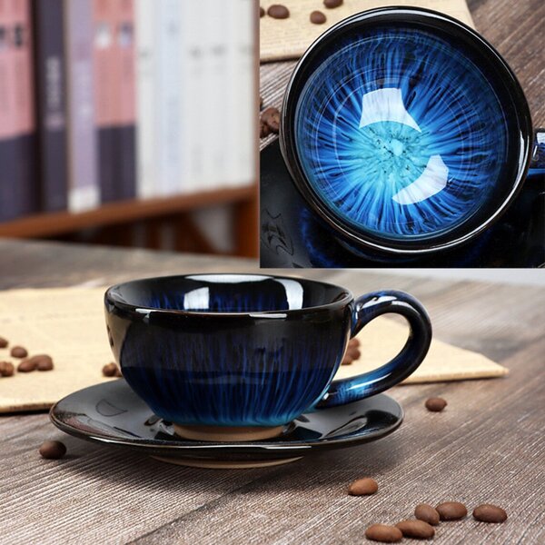 Penerini coffee SET - Keramický šálek s podšálkem Black and Blue