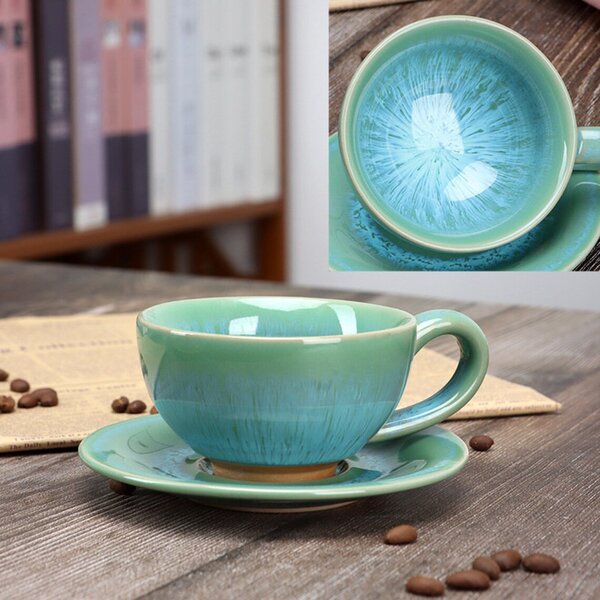 Penerini coffee SET - Keramický šálek s podšálkem Tyrkys 150 ml
