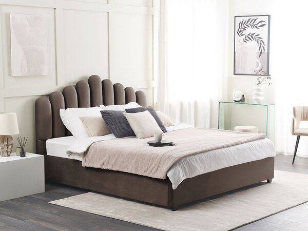 Postel s úložným prostorem Umělý samet VINCENNES 180 x 200 cm Taupe