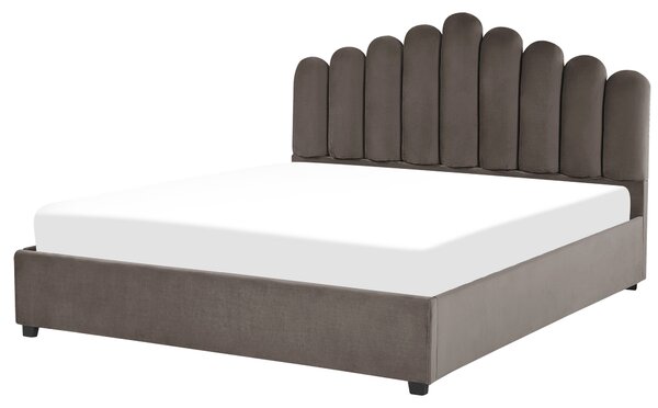 Postel s úložným prostorem Umělý samet VINCENNES 180 x 200 cm Taupe