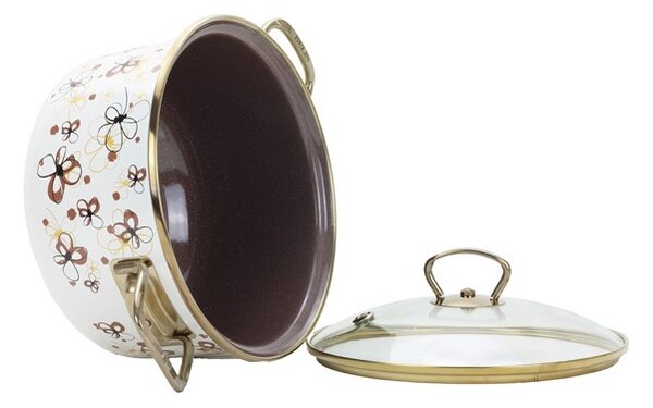 BELIS Smaltovaný hrnec se skl. poklicí PREMIUM krémový 16 cm/1,5l