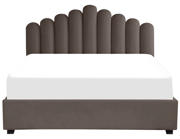 Postel s úložným prostorem Umělý samet VINCENNES 180 x 200 cm Taupe