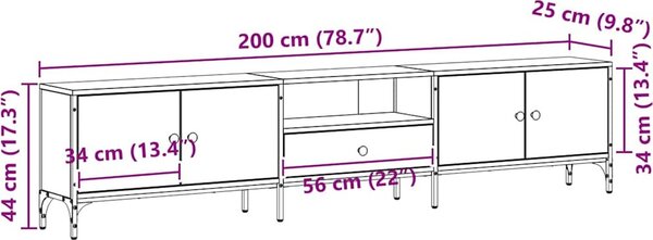 VidaXL TV skříňka se zásuvkou 200x25x44cm kompozitní dřevo [863677] Barva: kouřový dub