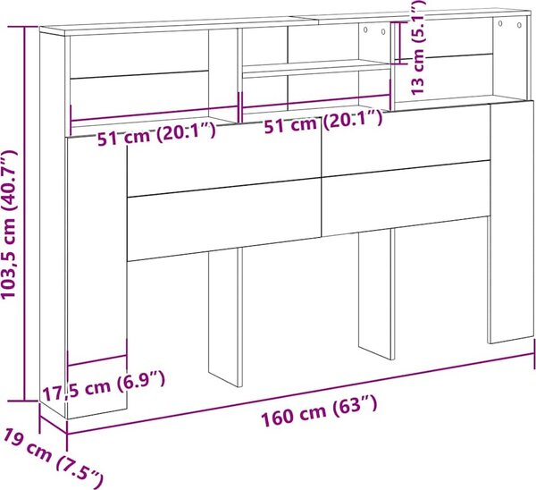 VidaXL Čelo postele s úložným prostorem 160 x 19 x 103,5 cm [862753] Barva: dub sonoma