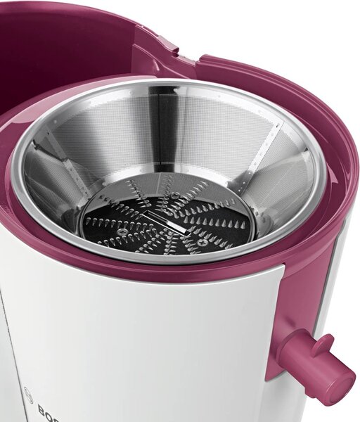 Bosch MES25C0 lis na citrusy/odšťavňovač Odstředivý odšťavňovač 700 W Třešeň (ovoce), Průhledná, Bílá