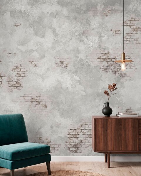 Fototapety Textura omítky ve stylu grunge s fragmenty obnažených cihel, Fototapety Průmyslový styl, w05161 : uwalls.cz