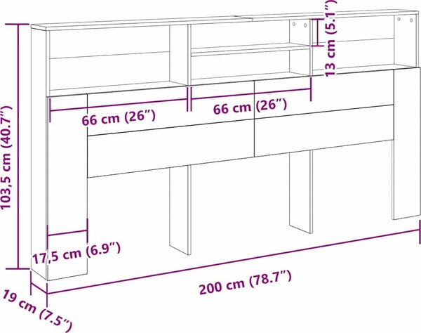 VidaXL čelo postele s úložným prostorem 200 x 19 x 103,5 cm [862755] Barva: dub sonoma