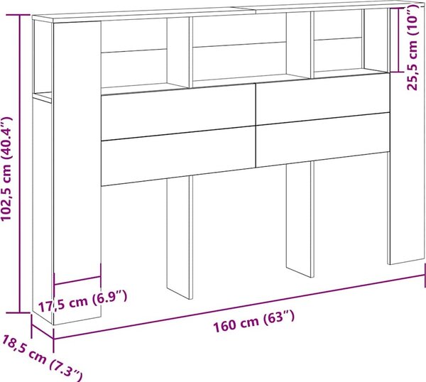 VidaXL Čelo postele s úložným prostorem 160 x 18,5 x 104,5 cm [862759] Barva: šedá sonoma