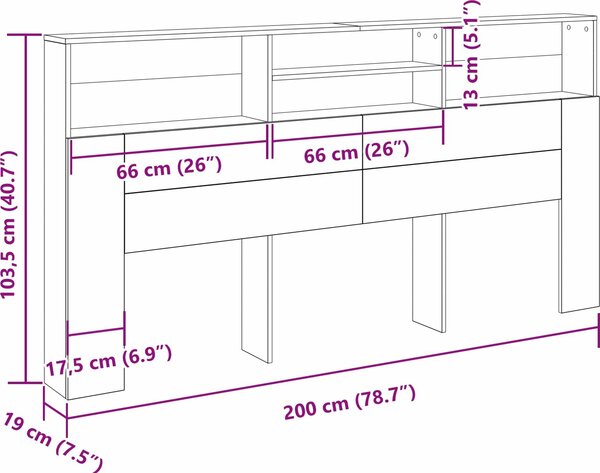 VidaXL čelo postele s úložným prostorem 200 x 19 x 103,5 cm [862755] Barva: dub sonoma