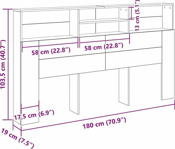 VidaXL Čelo postele s úložným prostorem 180 x 19 x 103,5 cm [862754] Barva: dub sonoma