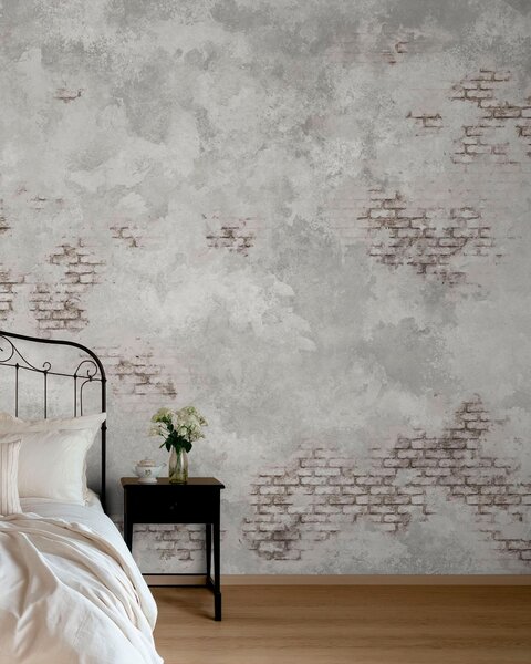Fototapety Textura omítky ve stylu grunge s fragmenty obnažených cihel, Fototapety Průmyslový styl, w05161 : uwalls.cz