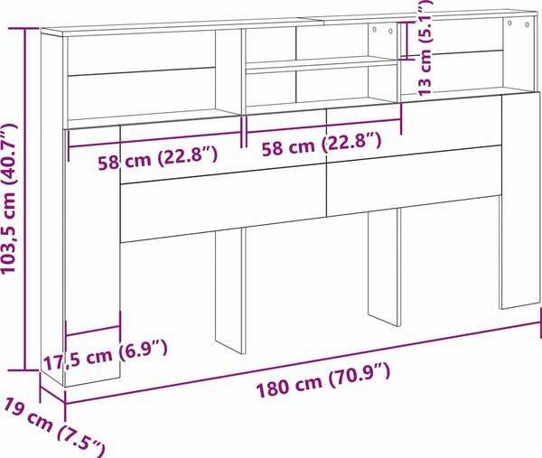 VidaXL Čelo postele s úložným prostorem 180 x 19 x 103,5 cm [862754] Barva: dub sonoma