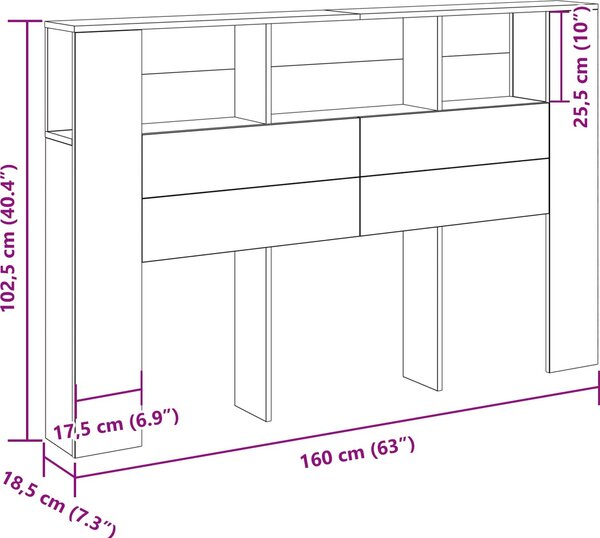 VidaXL Čelo postele s úložným prostorem 160 x 18,5 x 104,5 cm [862759] Barva: šedá sonoma