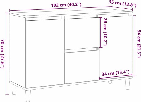 VidaXL Příborník 102 x 35 x 70 cm kompozitní dřevo [862044] Barva: Bílá