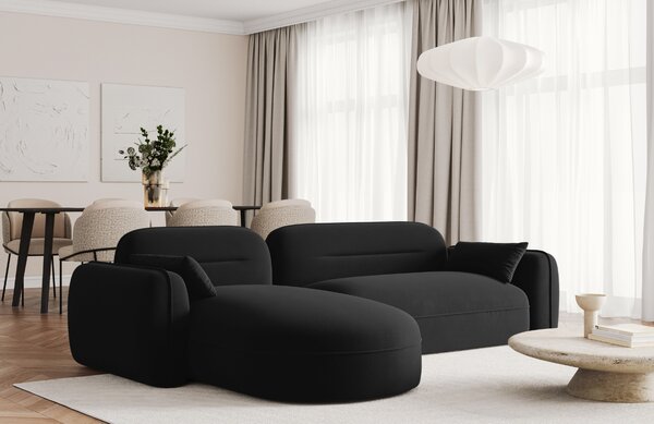 -25 % Dny MOMENTI– Cosmopolitan Design Černá sametová rohová pohovka Sydney 275 cm, levá