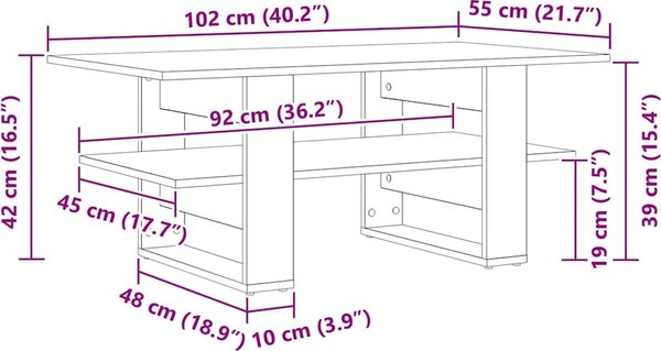 VidaXL Konferenční stolek 102 x 55 x 42 cm kompozitní dřevo [862432] Barva: Staré dřevo