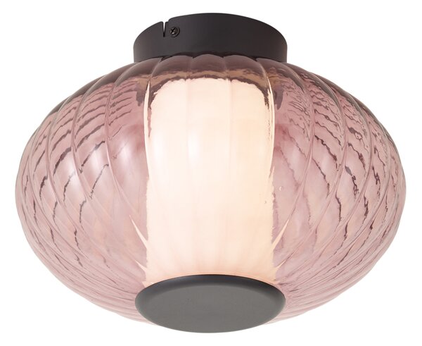 Designové stropní svítidlo černé 28 cm s fialovým sklem vč. LED 3-stupňové stmívatelné - Margherite