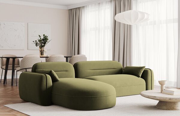 -25 % Dny MOMENTI– Cosmopolitan Design Zelená sametová rohová pohovka Sydney 275 cm, levá