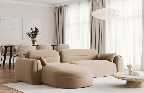 -25 % Dny MOMENTI– Cosmopolitan Design Pískově hnědá sametová rohová pohovka Sydney 275 cm, levá