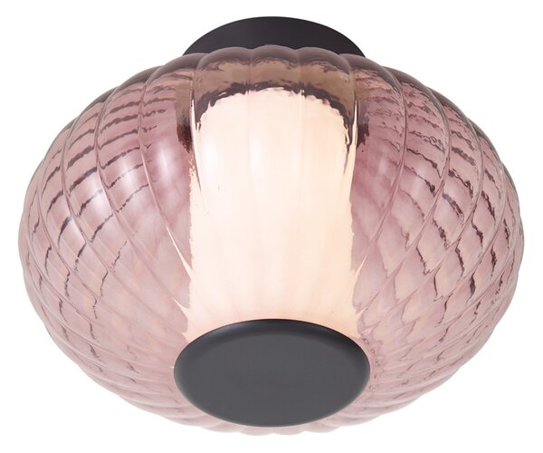 Designové stropní svítidlo černé 28 cm s fialovým sklem vč. LED 3-stupňové stmívatelné - Margherite