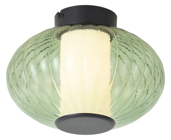 Designové stropní svítidlo černé 28 cm se zeleným sklem vč. LED 3-stupňové stmívatelné - Margherite