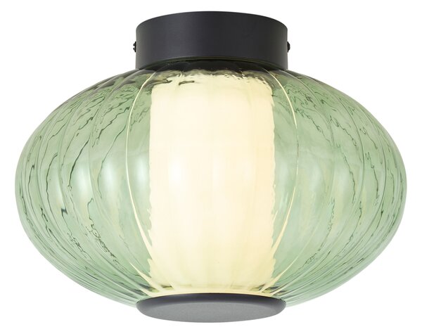 Designové stropní svítidlo černé 28 cm se zeleným sklem vč. LED 3-stupňové stmívatelné - Margherite