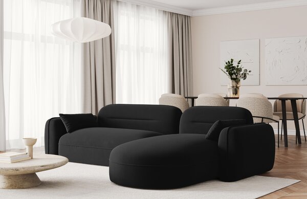 -25 % Dny MOMENTI– Cosmopolitan Design Černá sametová rohová pohovka Sydney 275 cm, pravá