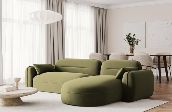 -25 % Dny MOMENTI– Cosmopolitan Design Zelená sametová rohová pohovka Sydney 275 cm, pravá