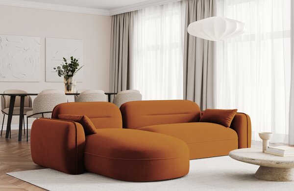 -25 % Dny MOMENTI– Cosmopolitan Design Terakotově oranžová sametová rohová pohovka Sydney 275 cm, levá