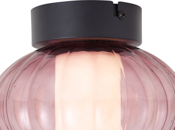 Designové stropní svítidlo černé 18cm s fialovým sklem, vč. LED s 3-stupňovým stmíváním - Margherite