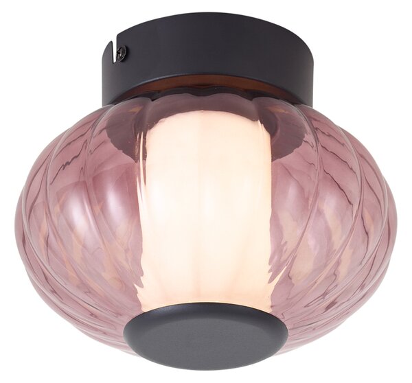 Designové stropní svítidlo černé 18cm s fialovým sklem, vč. LED s 3-stupňovým stmíváním - Margherite