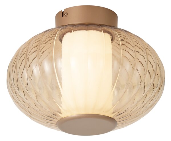 Designové stropní svítidlo mosazné 28cm s jantarovým sklem vč. LED 3-stupňově stmívatelné - Margherite