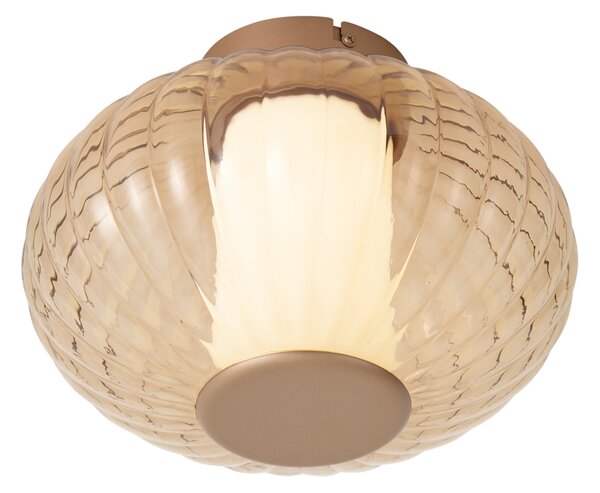 Designové stropní svítidlo mosazné 28cm s jantarovým sklem vč. LED 3-stupňově stmívatelné - Margherite