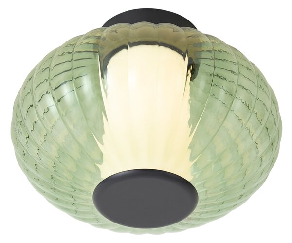 Designové stropní svítidlo černé 28 cm se zeleným sklem vč. LED 3-stupňové stmívatelné - Margherite