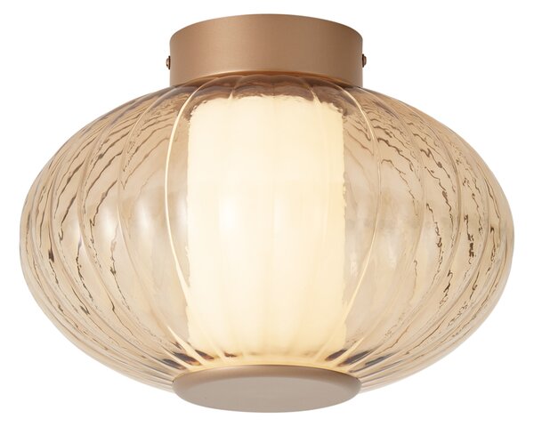 Designové stropní svítidlo mosazné 28cm s jantarovým sklem vč. LED 3-stupňově stmívatelné - Margherite