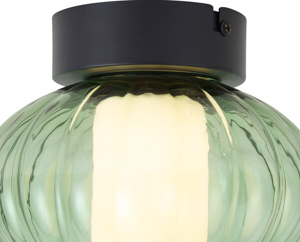 Designové stropní svítidlo černé 18cm se zeleným sklem vč. 3-stupňové stmívatelné LED - Margherite