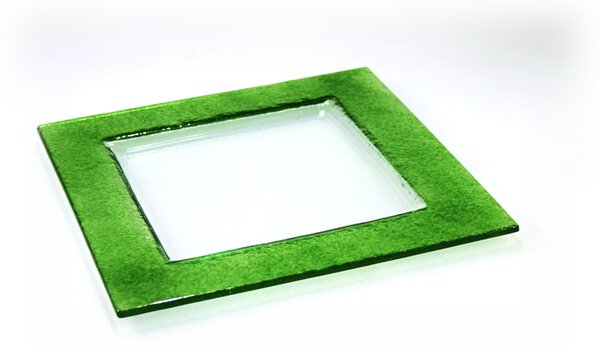 BDK-GLASS Čtvercový skleněný talíř BORDER 25x25cm - zelený